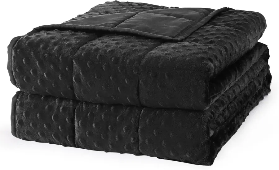 Cobertor ponderado Mr. Sandman 9 kg preto dobrado, com capa de minky de bolinhas e costura em quadrados